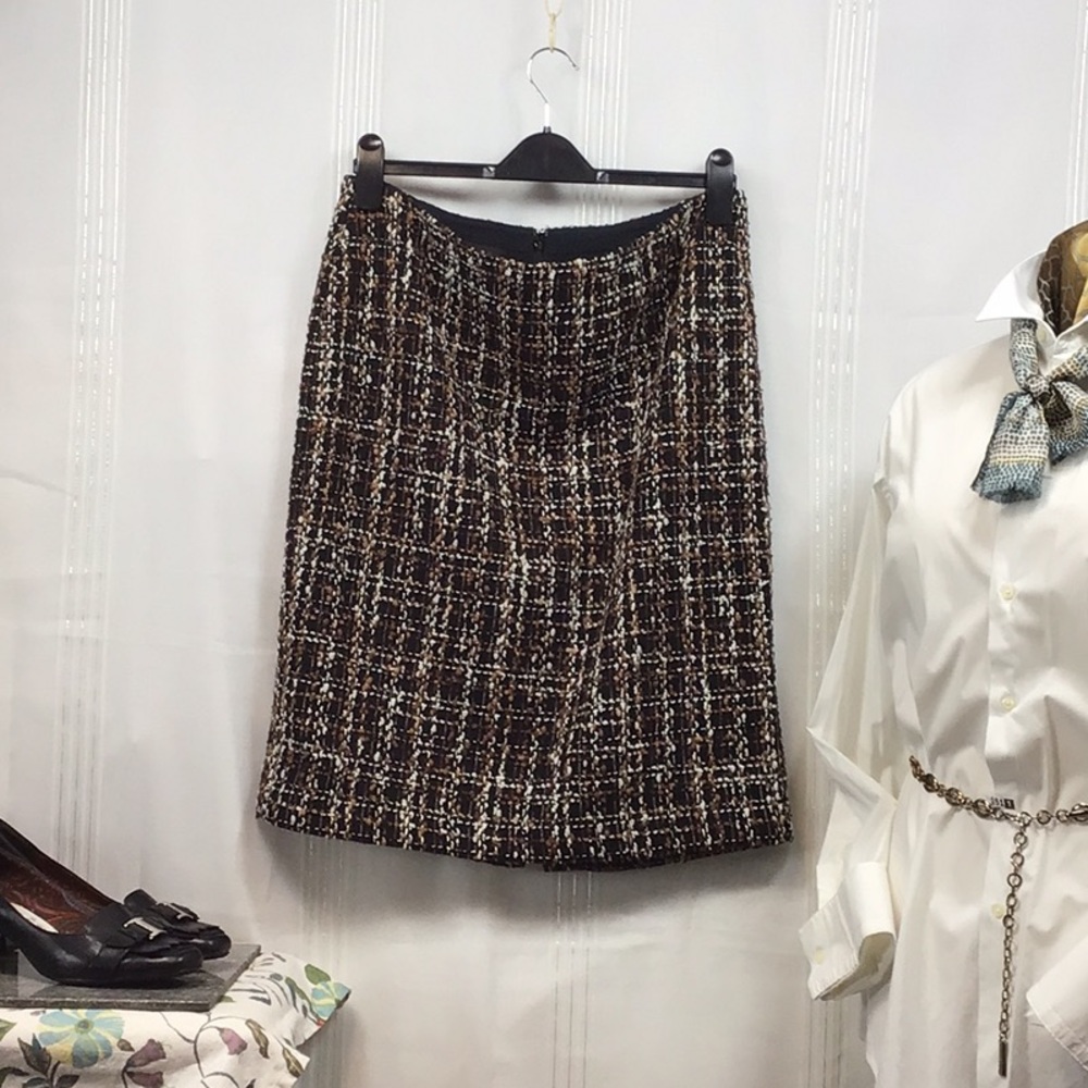 🍂TALBOTS Black Brown Cream Gold Tweed Lined Back Zip Knee Length Sz.12 - Picture 9 of 9